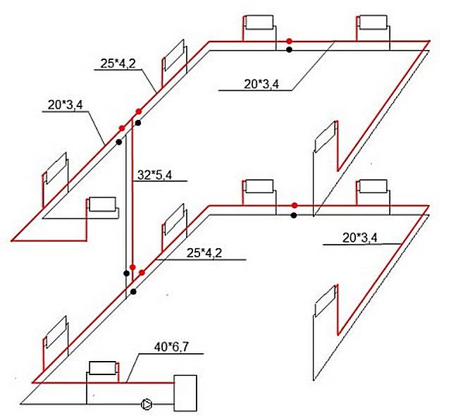 схема системы отопления в двухэтажном доме